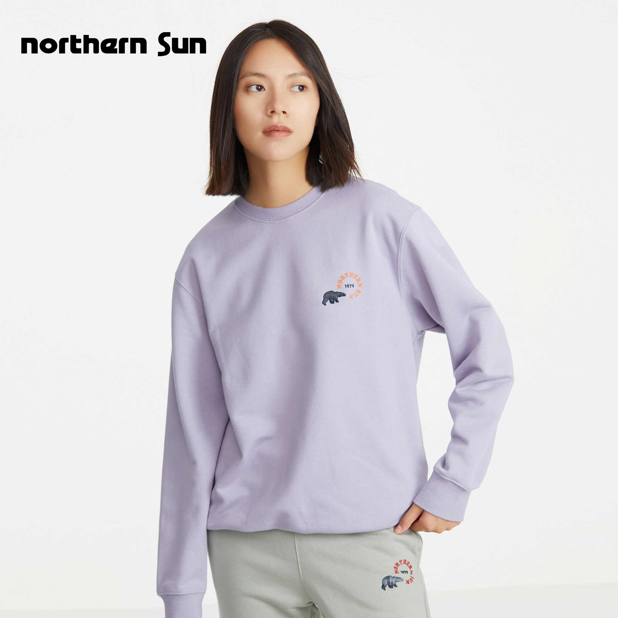 【粉丝群专享】诺思山男女同款宽松棉质圆领套头卫衣休闲运动1507