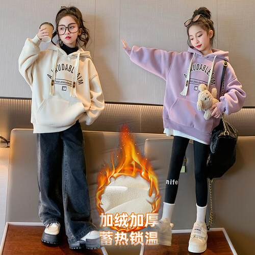 女童连帽秋冬卫衣女孩宽松上衣