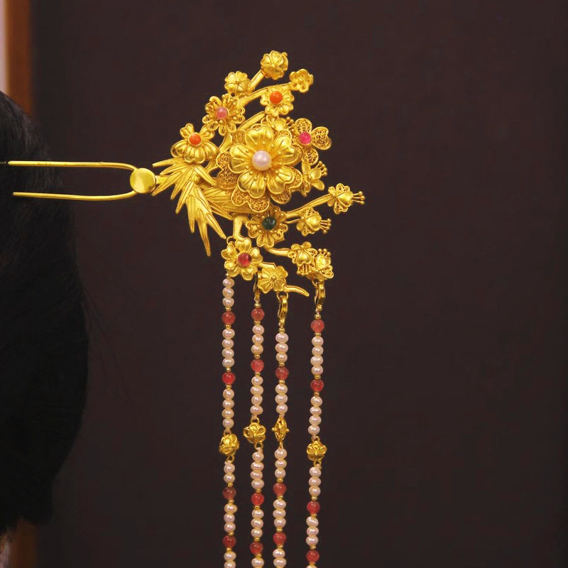 十二花神梅花簪铜镀金发簪步摇宫廷首饰汉服纯铜国色芳华同款发簪