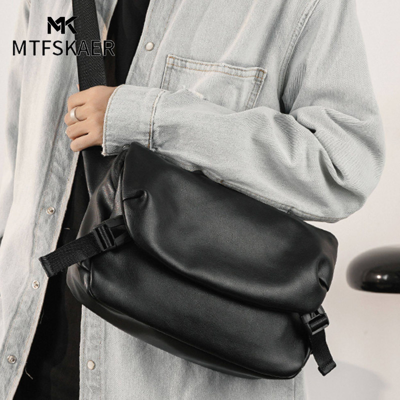 香港MTFSKAER真皮男款斜挎包新款休闲腰包男士单肩包机能风小挎包