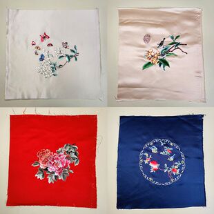 方形苏州刺绣花DIY布片苏绣辅料扇子口金包古风汉服单面材料包