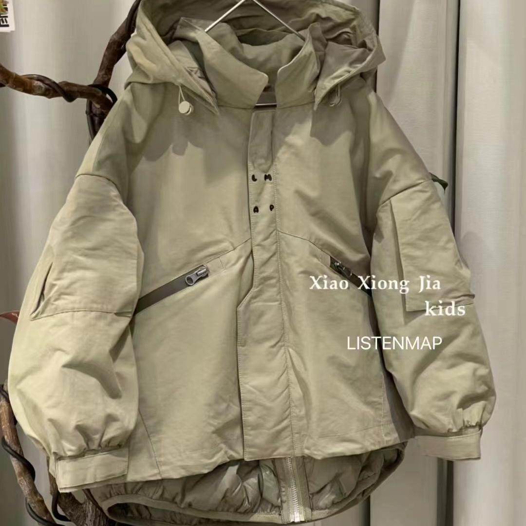 波拉韩国2024童装加厚冲锋衣男童冬款连帽衫女童两件套羽绒服外套