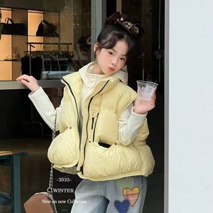 波拉韩国童装2025冬男童亮色保暖背心面包服女童时髦拉链羽绒马甲