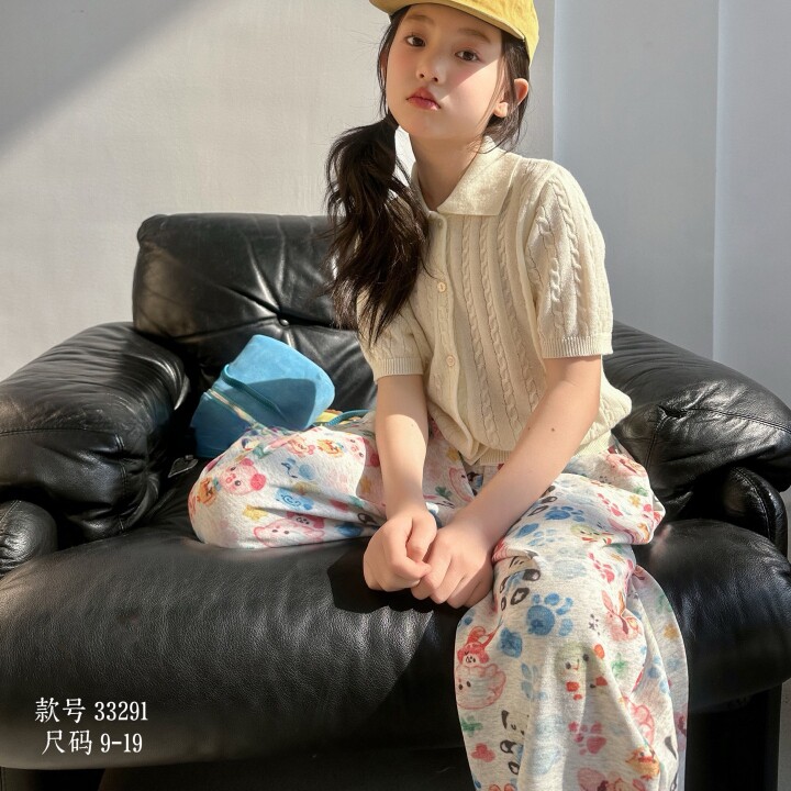 波拉韩国童装2026春夏女童田园风竖麻花短袖小衫+碎花裤洋气套装