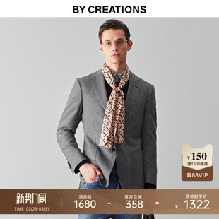 西服外套 商务休闲磨毛保暖正装 柏品纯羊毛千鸟格单西男25春季 新款