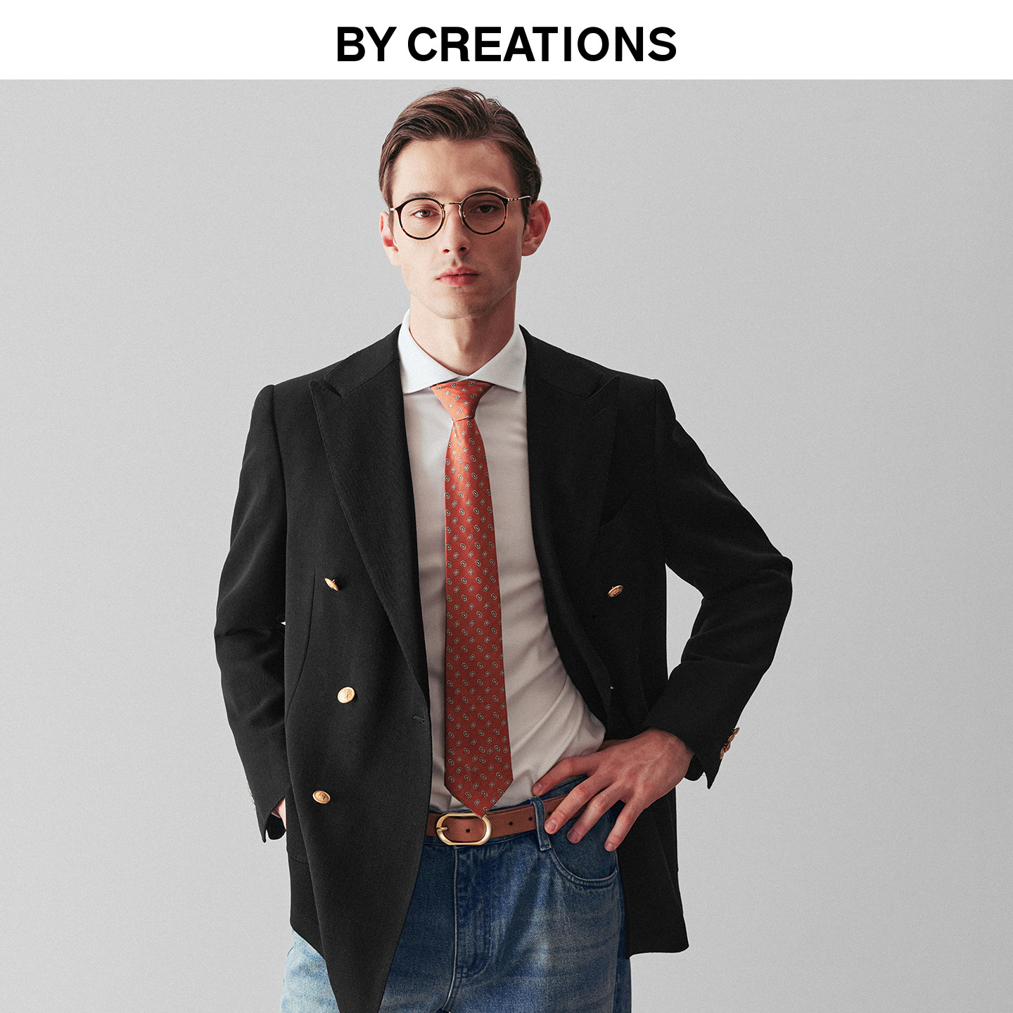 柏品纯羊毛布雷泽商务单西服男金属扣黑色双排扣西装上衣休闲外套