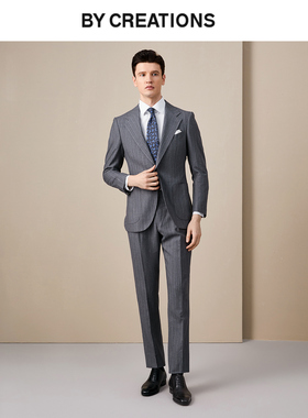 【意大利进口VBC】羊毛桑蚕真丝商务西服套装男亚麻条纹正装西装