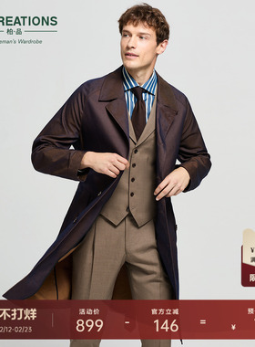 柏品进口COOLMAX面料透气吸湿排汗系带风衣男商务中长款镭射外套