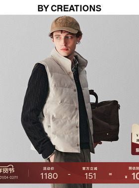 柏品白鹅绒仿麂皮绒轻马甲男2025冬新款商务保暖立领无袖短款外套