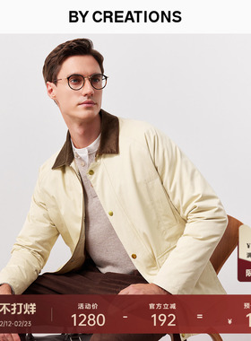 柏品白鸭绒拼色翻领羽绒服男防钻绒商务休闲保暖耐磨撞色工装外套