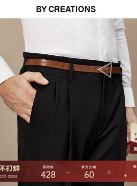 【好莱坞裤】纯棉高腰双褶商务黑色西裤男无腰头复古正装职业裤子