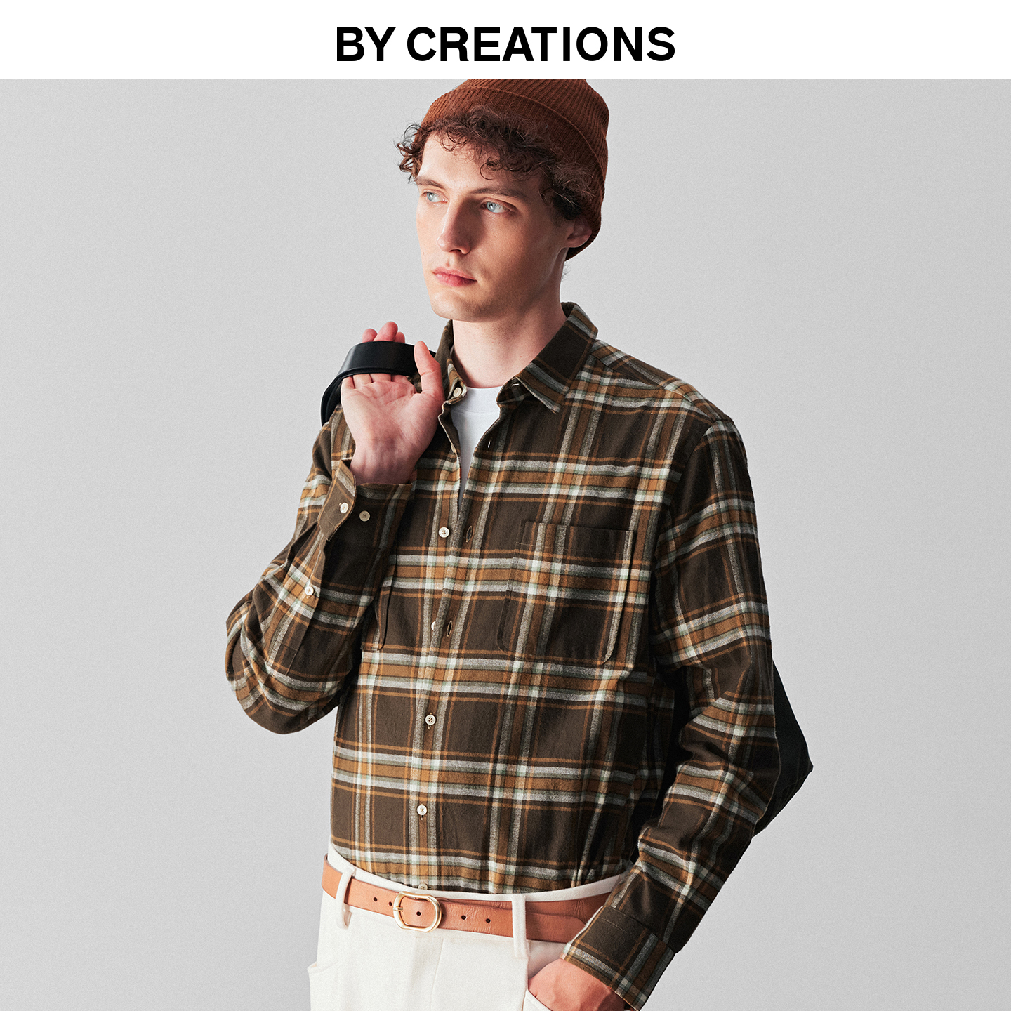 【进口面料】柏品长绒棉格纹衬衫男2025秋新磨毛复古长袖休闲外套 - 封面