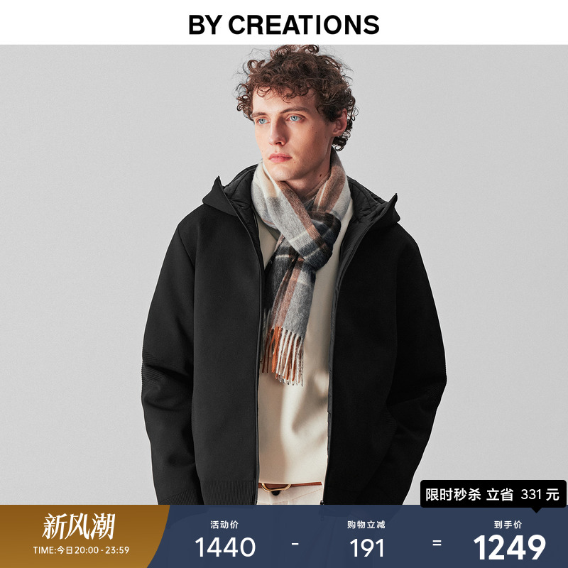 柏品白鹅绒廓形连帽羽绒服男25冬季新款通勤保暖针织提花短款外套