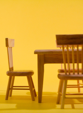 袖珍方形餐桌椅5件套家具模型