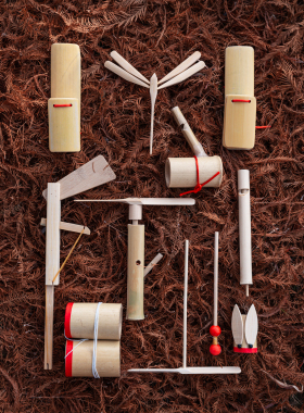 竹制怀旧复古80后传统益智玩具竹蝉竹蜻蜓竹板口哨传声筒九件套装