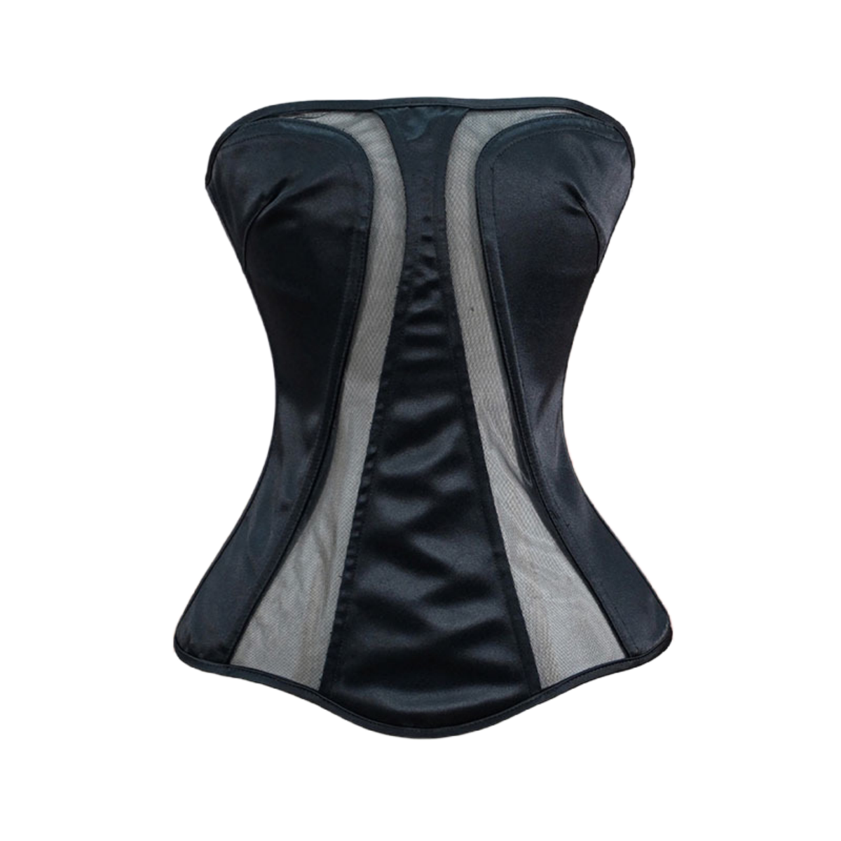 欧美缎面网纱拼接束身衣性感束腰礼服透视马甲内衣一字抹胸corset