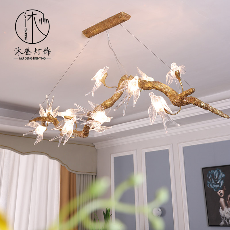 全铜燕子小鸟吊灯客厅餐厅茶室工作室后现代蝉意吧台展厅树干灯具