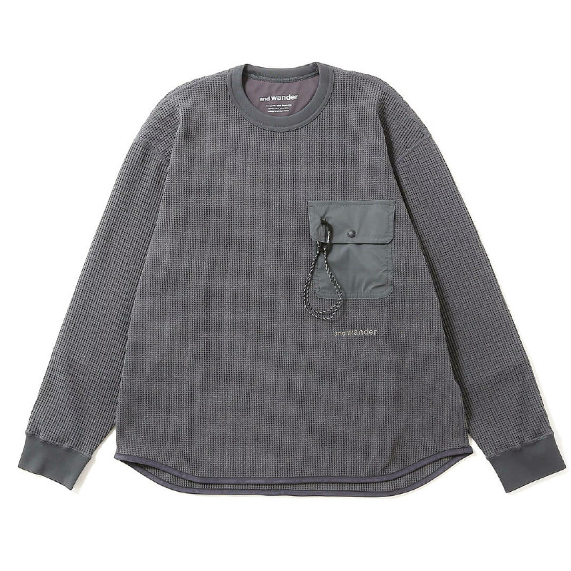 【拍下不退】国内现货and wander25秋冬拼接口袋华夫格长袖T恤
