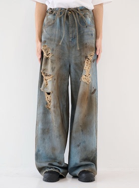 【拍下不退】国内现货DISCOVERED25秋冬做旧破洞牛仔阔腿裤