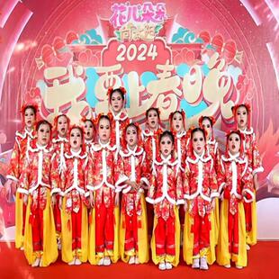 元旦儿童福气要来到演出服女中国红幼儿打鼓服新年开门红灯笼舞蹈