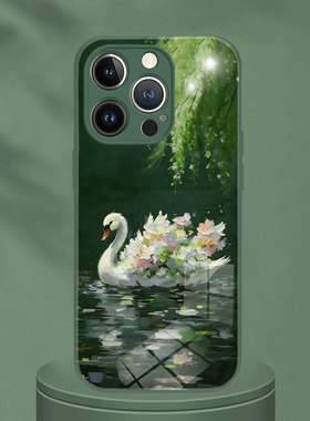 适用VIVOS18E油画白天鹅垂柳春日OPPOfindx7气质女神iphone17苹果16E手机壳华为nova12Pro荣耀magic6一加ACE3