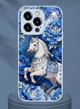 适用苹果17Promax手机壳iphoneAIR油画苗族特色华丽蓝色牡丹马年新春喜庆OPPOReno15C小米17Ultra华为mate80P