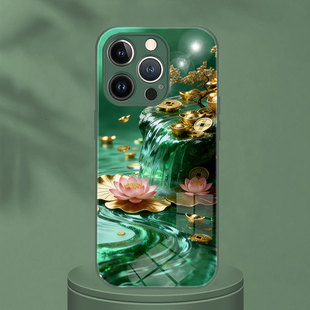 适用好运莲莲花流水生金财运旺旺招财进宝iphone17华为mate80手机壳OPPOFindx9玻璃VIVOX300Pro荣耀400一加15