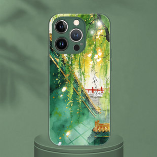 适用中国风水墨艺术水彩晕染烟柳树垂柳宫墙iphone17Promax手机壳苹果AIR春日11一加Turbo6华为nova15荣耀500