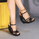 一字扣带凉鞋 欧美鞋 夜店 气质高跟鞋 异形跟风罗马鞋 12公分新款 女鞋