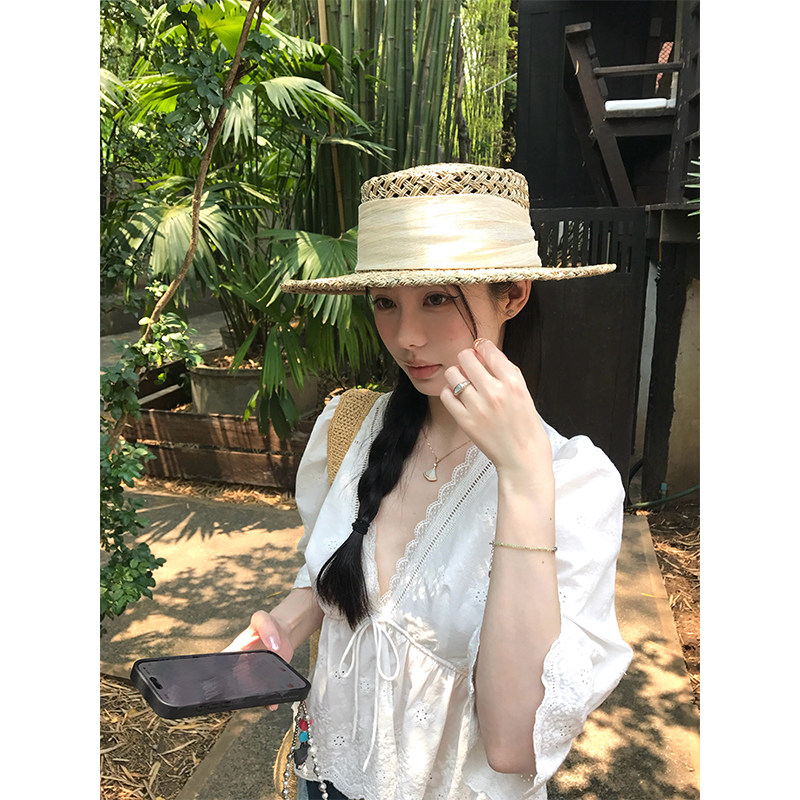 【4.18新品】VASSE美蟹 棉质刺绣蕾丝中袖上衣