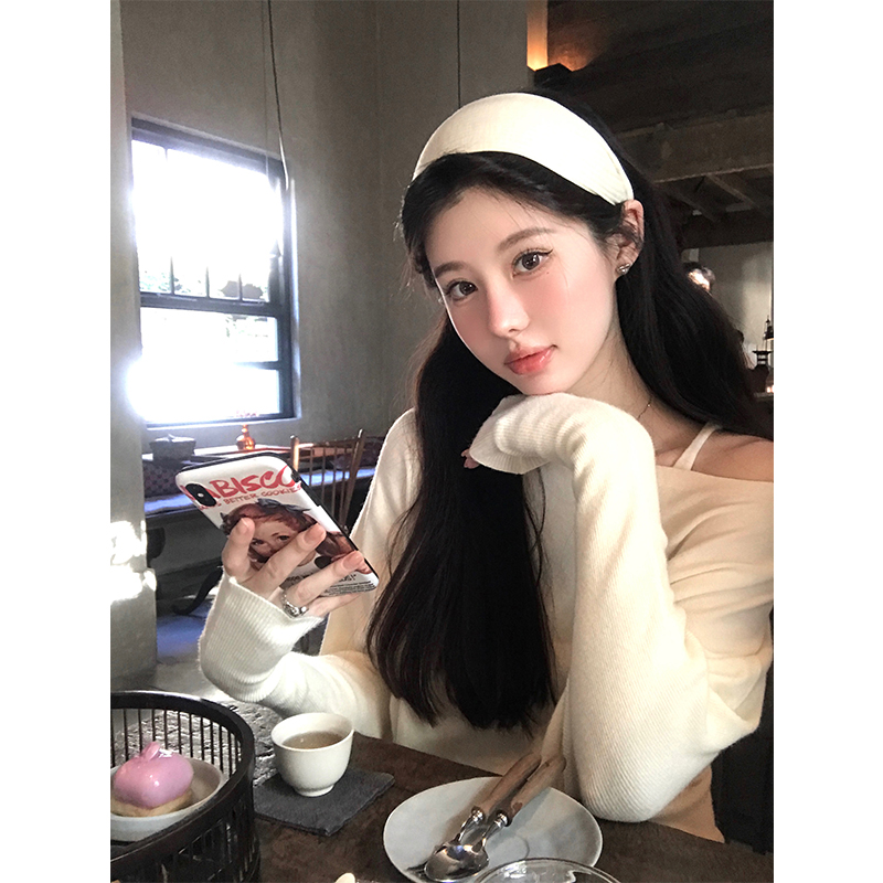 一字领纯色背心罩衫针织