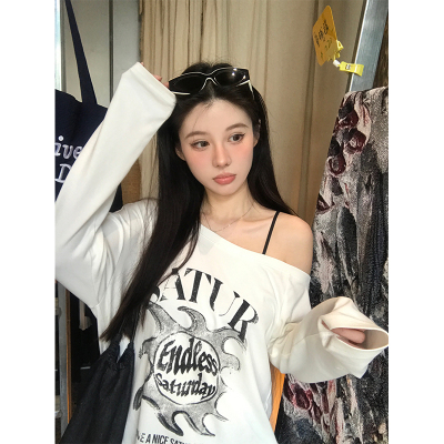 VASE美蟹印花斜肩圆领长袖T恤