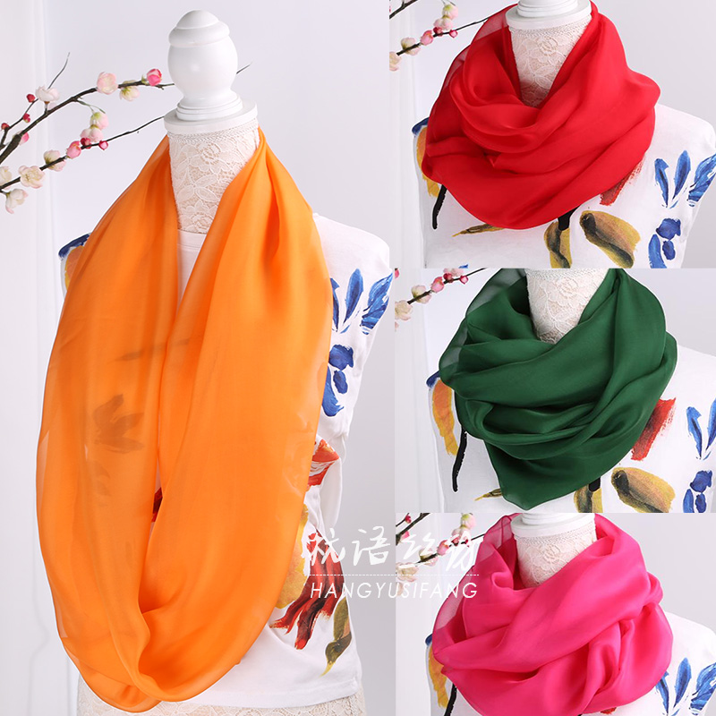 桑蚕丝围脖纯色印花围巾真丝丝巾杭州长款薄款百搭保暖春秋冬夏季