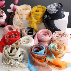 百搭小方巾桑蚕丝围巾女真丝丝巾方款短款纱巾春秋冬夏季防晒薄款