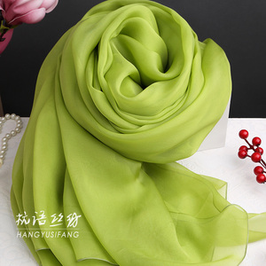 纯色秋香绿杭州桑蚕丝围巾女长款真丝丝巾春秋冬夏季百搭丝绸披肩