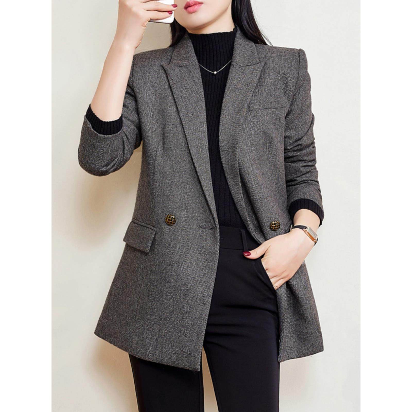 羊毛呢小西装胖mm韩版西服上衣女