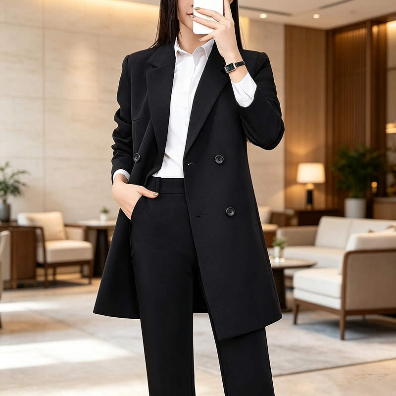 秋季女大码遮肚职业西装风衣外套