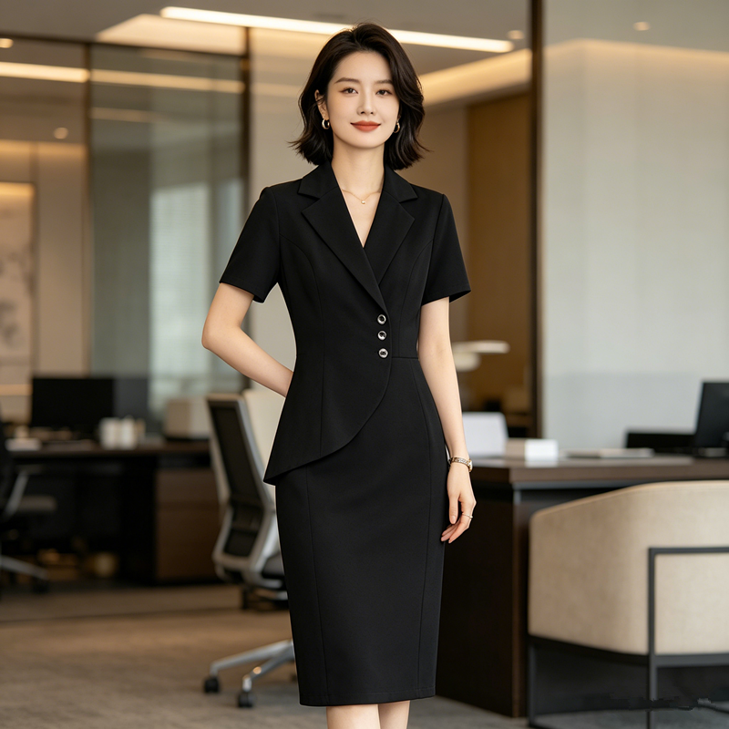 美容院工作服大码胖mm西装裙OL职业连衣裙女夏季短袖高级感包臀裙
