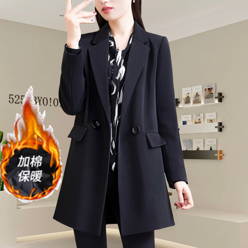 夹棉西装女加厚外套秋冬胖mm大码显瘦职业装宽松保暖气质休闲西服