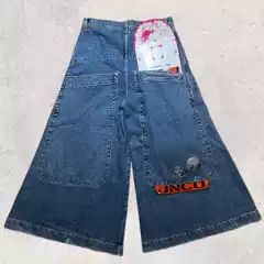 Hip Hop Y2K Jeans European and American Hip-Hop Street Fashion Skateboard Youth Large A-Line Pants Loose Wide-Leg Jeans
