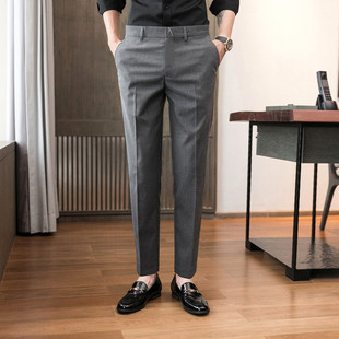 男休闲裤西裤九分秋士休闲裤修身烟管裤商务直筒正装西装裤0202k