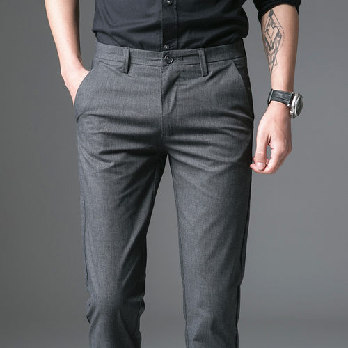 冬季裤子男秋新款男士休闲裤修身小脚长裤商务灰色西裤男裤1219u