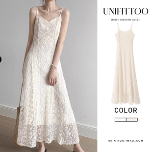 白色蕾丝吊带连衣裙子女装2025初夏季新款穿搭海边度假风收腰长裙
