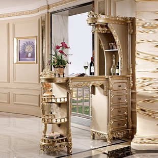 法式高档全实木门厅隔断柜欧式雕花香槟金阻断间厅柜客厅装饰柜子