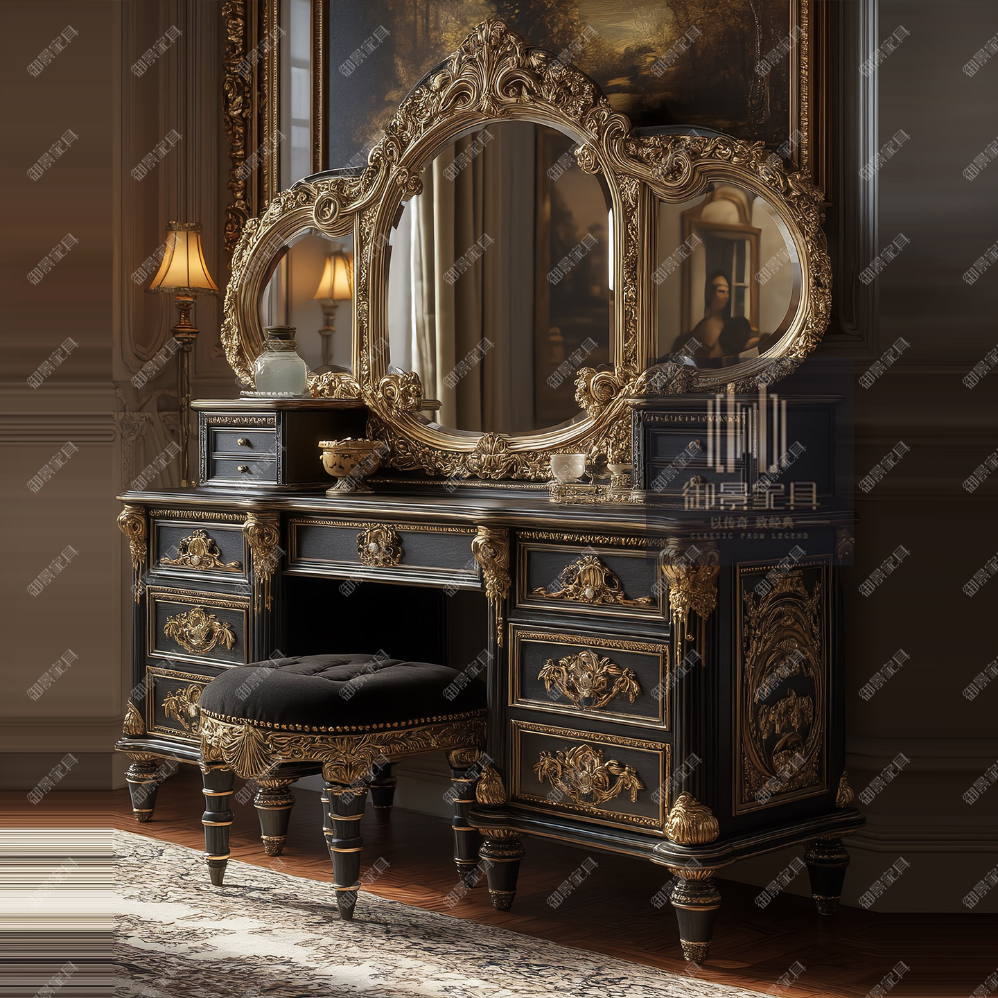 住宅家具欧式哥特风梳妆台梳妆镜组合酒店样板间设计师工程家具,住宅家具,梳妆台/桌,淘宝优惠券,粉丝福利购,淘宝优惠卷