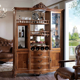 美式双门雕花酒柜欧式高档奢华隔断柜门厅柜家用阻断间厅柜子定制