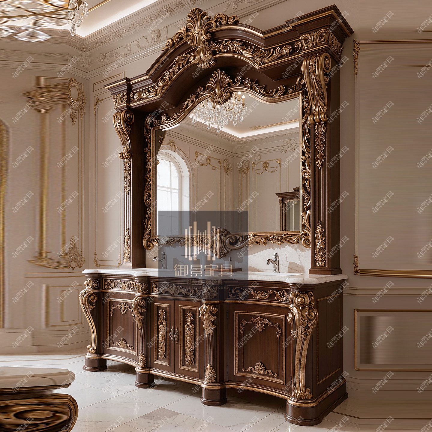 美式实木浴室柜欧式风格卫浴柜内嵌双盆洗手洗漱柜法式卫生间边柜