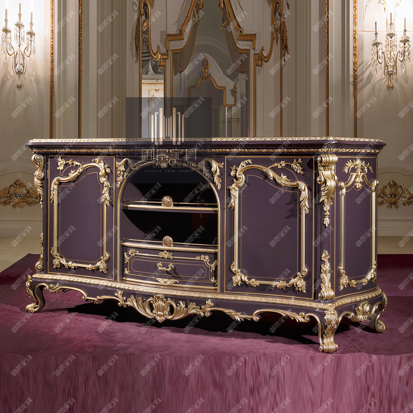 法式实木餐边柜欧式高档雕花储物柜收纳柜收藏柜边柜靠墙玄关柜子