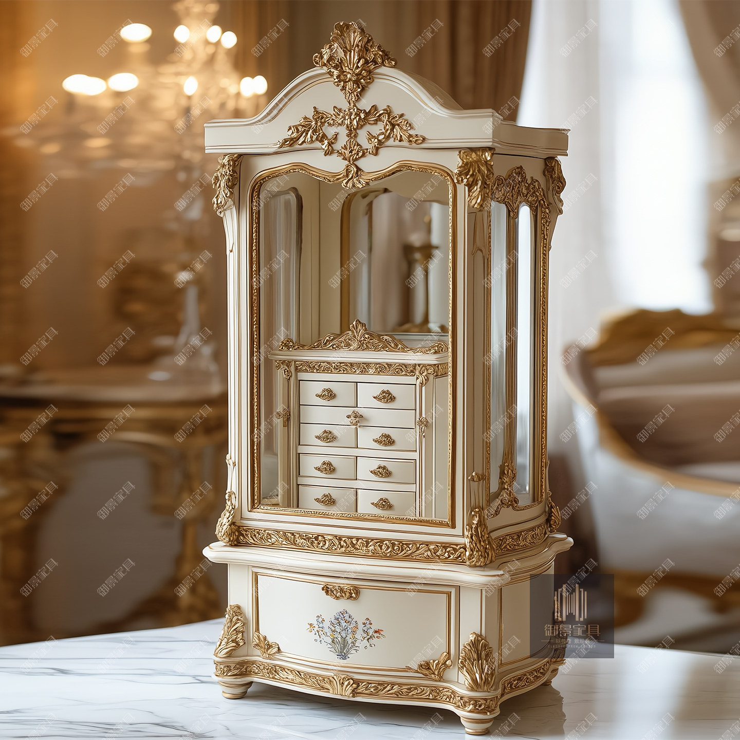 法式巴洛克实木斗柜给欧式象牙白金箔烤漆珠宝首饰柜卧室收纳柜子