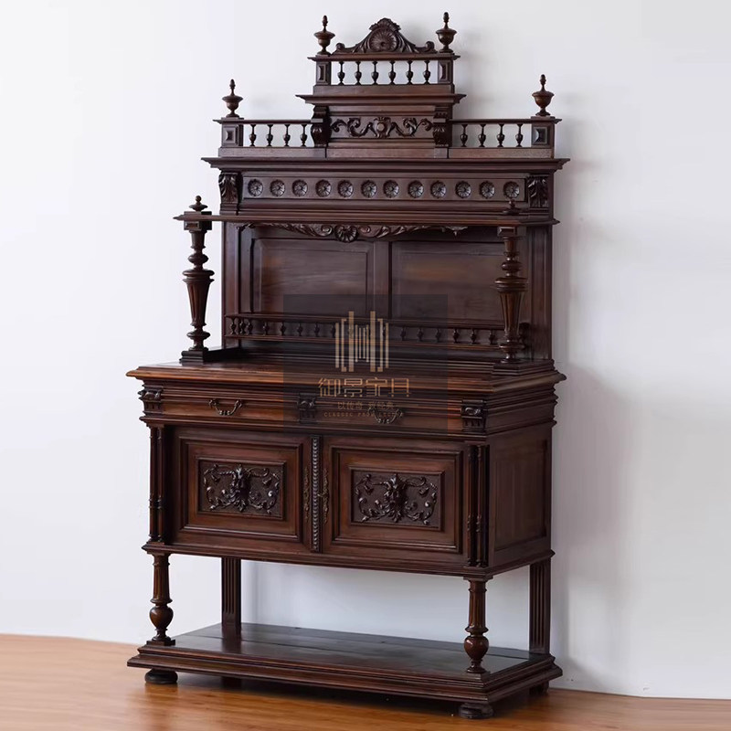 美式实木餐边柜欧式复古做旧展示柜别墅储物柜玄关柜书柜储物柜